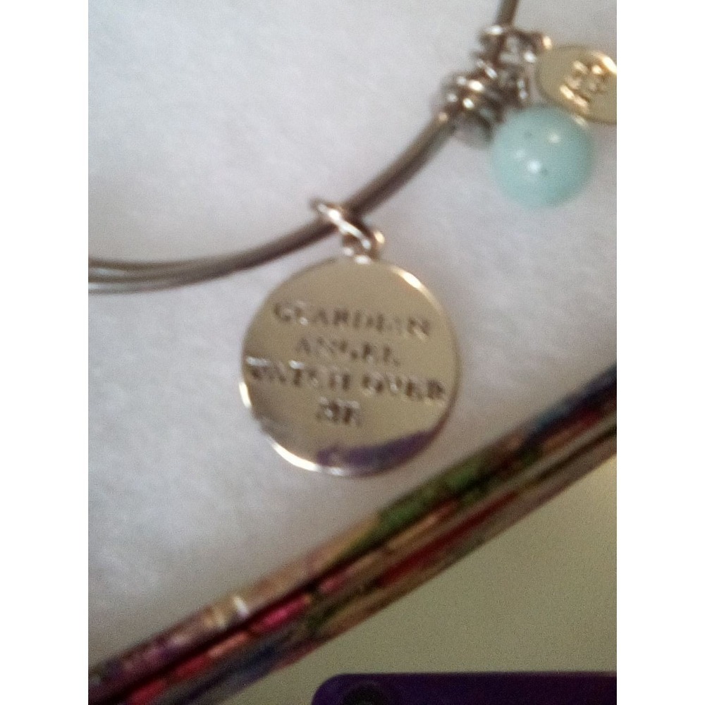 Love This Life Angel Stainless Steel Adjustable Bangle Bracelet Genuine Stone - Picture 5 of 8